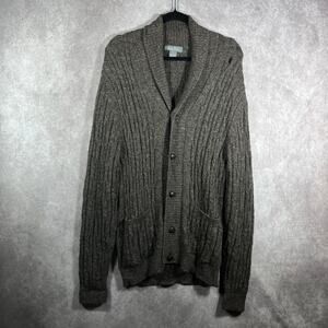 Daniel Cremieux‎ Cardigan Sweater Mens Large Brown Alpaca Rib Knit Academia Geek